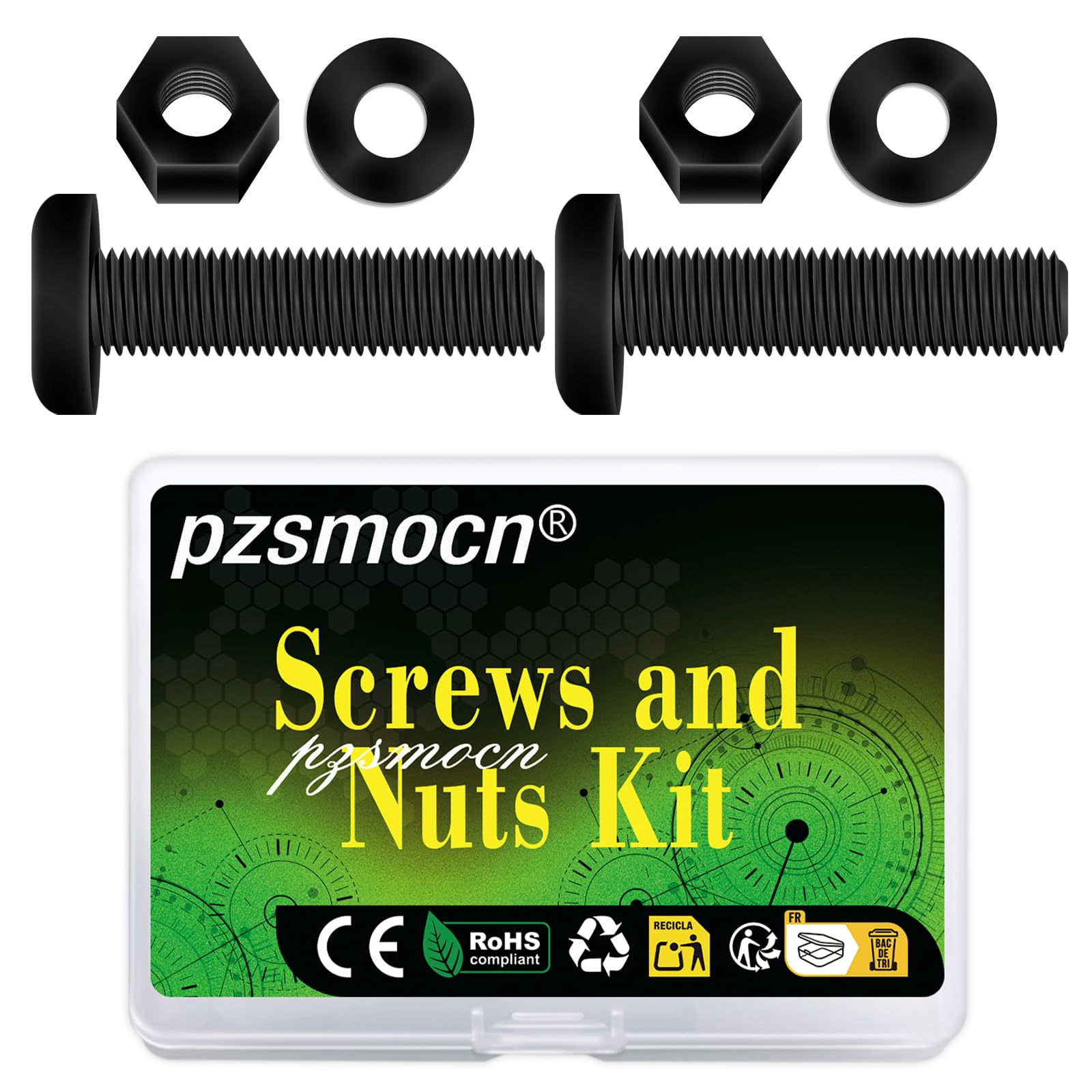 Pzsmocn 150 Pieces/50 Sets M6*35 mm Plastic Black Nylon Cross Round Head Screw Hexagonal Nut Combination Kit, with Insulating Washers, Standard Size, For DIY and Electronic Assembly. — image 1