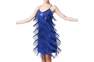 Ruziyoog Fashion Dress for Women Elegant Tassels Sequin Fringe Flapper Dresses Sexy Spaghetti Straps Mini Dancewear Dress