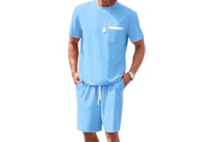 OLEMEK Men's 2 Piece Outfits Waffle Knit Shirt and Shorts Set Short Sleeve Tracksuits Athletic Casual Summer Outfit