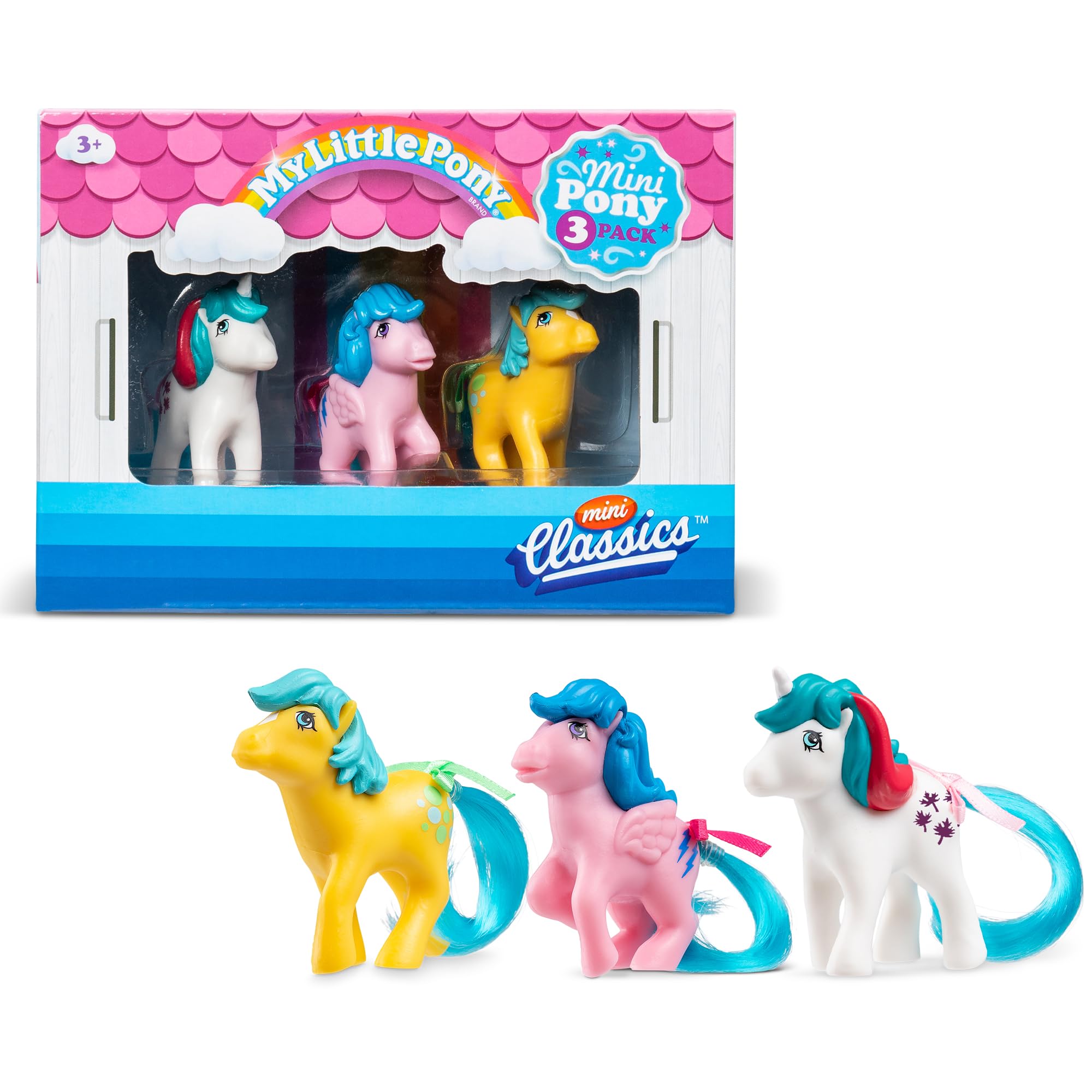 Basic Fun My Little Pony Mini Classics, 2" Collectible Action Figures Toy Set, MLP Generation 1 Series, for Girls Ages 4+, Iconic Pony Toys for Kids