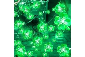 TURNMEON 2 Pack St. Patrick's Day Decorations Green Shamrock Lights, 28Ft & 80Led Battery Operated Waterproof Lucky Shamrocks Lights for Irish Saint Patrick's Day Decor Home Holiday