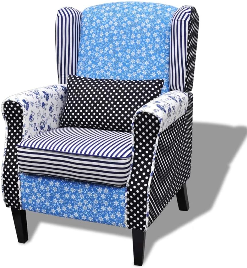 Patchwork Relax Armchair Country Living Style Flower Blue & White