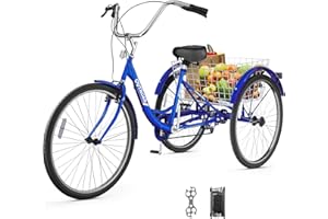 Max4out 7-Speed Adult Tricycle with Large Basket 24/26 Inch, Stable 3-Wheel Cruise Bicycle for Shopping, Beach and City Trike Perfect for Men, Women, Seniors(Red/Blue/Purple)
