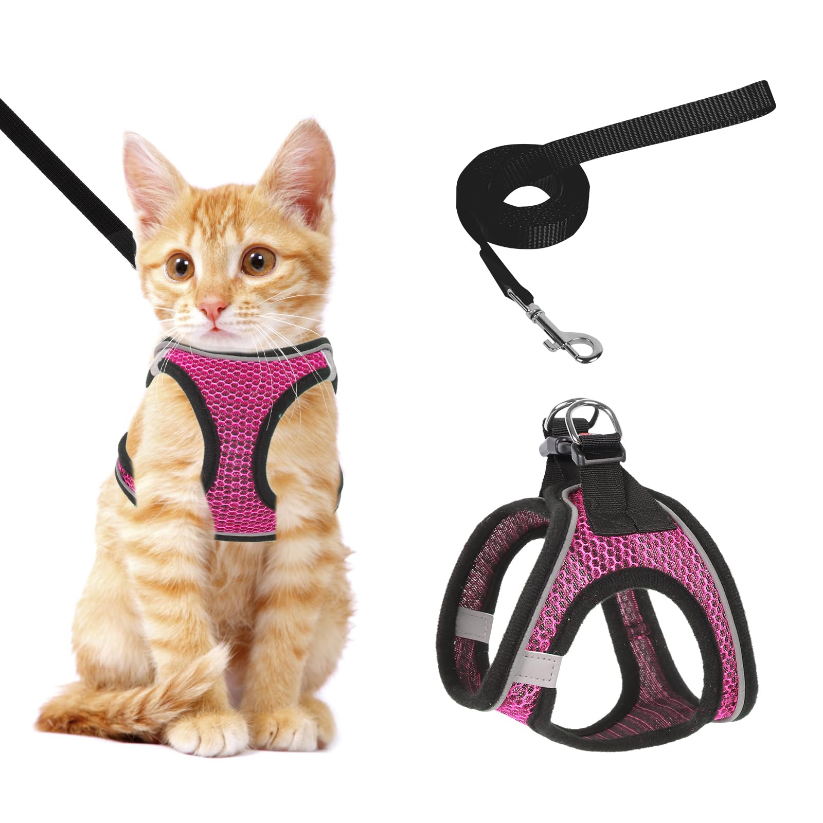 Nicola NiCoLa Cat Harness and Lead for Walking, Escape Proof kitten harness and lead set with Reflective Strip, Adjustable Kitten Vest Harness for Small Adult Cat Walking (Pink, XS)