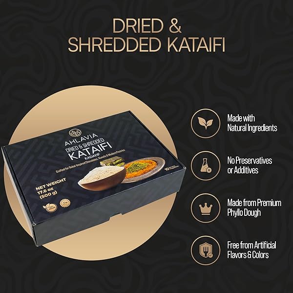 AHLAVIA KATAIFI SHREDDED FILLO DOUGH – PREMIUM DRIED KADAYIF PASTRY – FOR KUNAFA, KNAFEH, BAKLAVA, DUBAI CHOCOLATE BAR & MODERN DESSERTS 17.6 OZ – 500 G