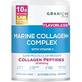 Marine Collagen Powder Unflavored - 10g Type I Hydrolyzed Collagen Peptides with Natural Acerola Vitamin C Antioxidant - Hair, Skin, Nails Vitamins for Women &amp; Men- Pro-Aging Beauty Supplement - 9.8oz