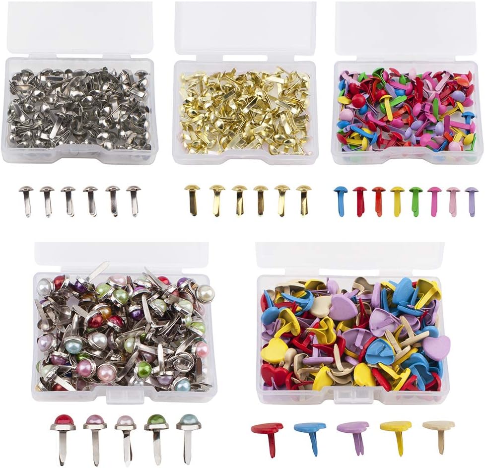 WANDIC Mini Brads 500 Pcs Metal Paper Fastener Pearl Head Brads Heart