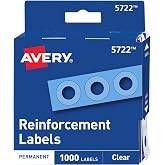Avery&reg; Self-Adhesive Hole Reinforcement Stickers, 1/4" Diameter Hole Punch Reinforcement Labels, Clear, Non-Printable, 1,000 Labels Total (5722)