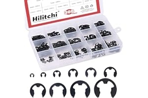 Hilitchi 300-Pcs Alloy Steel E-Clip Circlip External Retaining Ring Assortment Set - 1.5mm to 10mm