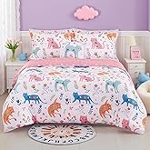 Mooreeke Kids Twin Comforter Sets for Girls 6 Pieces Cute Cat Flower Bedding Set for Teens Microfiber Floral Kids Bed in A Bag with Comforter, Sheet Set, Shams and Decorative Toy Pillow All Season