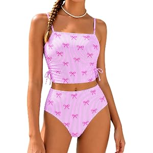 Azmxynol Girls Tankini Swimsuit Two Piece Seashell Print Bathing Suits for Girls Swim for Girls 7-14Y