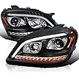 Spec-D Tuning Black Projector Headlights w/LED Sequential Signal Compatible with 2006-2008 Mercedes Benz W164 ML350 ML500 ML-Class, Left + Right Pair Headlamps Assembly