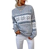 PRINSSIN Women’s Snowflake Christmas Sweater Warm Knitted Winter Pullover Crewneck Tops Long Sleeve Christmas Party Sweater