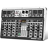 8 Channel Audio Mixer DJ Mixer Sound Board Console 16 Dsp USB Audio Interface MP3 Input +48V Phantom Bluetooth Studio Mixer Audio For Karaoke Streaming Recording