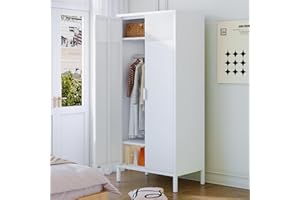 COFaR Metal Wardrobe Cabinet with Hanging Rod, 71 inches Tall Bedroom Armoire Wardrobe Closet for Home, Office, Garage, Laundry Room White