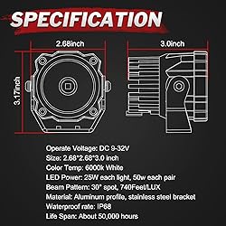 Lumimotor 3 Inch Round LED Pod Lights 50W Spot