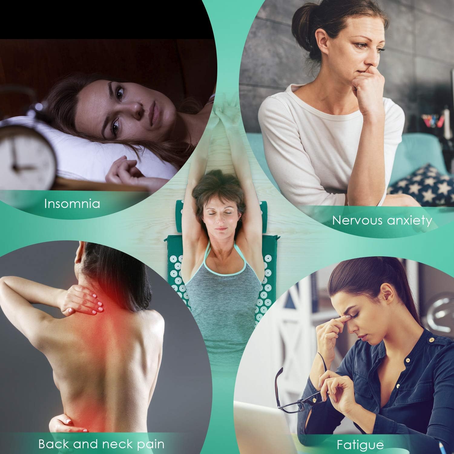 INTEY Wellness Therapy Acupressure Mat Set, Help Release Muscle Pain and Tension, Acupuncture Mat and Pillow Cushion for Back/Neck Massage with Carry Bag (Dark Green): Health & Personal Care