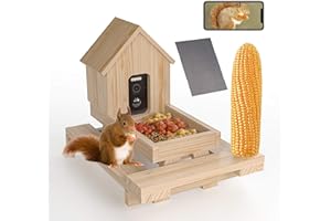 WISDOMRAINBOW Wooden Squirrel Feeder with Camera Solar Powered, Smart Squirrel Picnic Table Feeder with Corn Cob Holder, Squirrel Feeders for Outside Backyard for 2.4g WiFi Coverage Area
