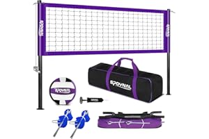 SPOYNAL Outdoor Portable Volleyball Net Set with Adjustable Height Steel Poles, Volleyball, Anti-sag Winch System, Pump, Boundary Line, and Carry Bag for Backyard, Beach, Lawn