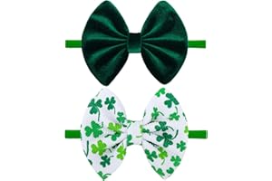 ONENINEDREAM St. Patrick's Baby Headbands Bows Velvet Baby Girl Bows Green Leaves Nylon Headbands Newborn Hair Bow Shamrock Toddler Girl Headbands with Bows Infant Kids Hair Accessories