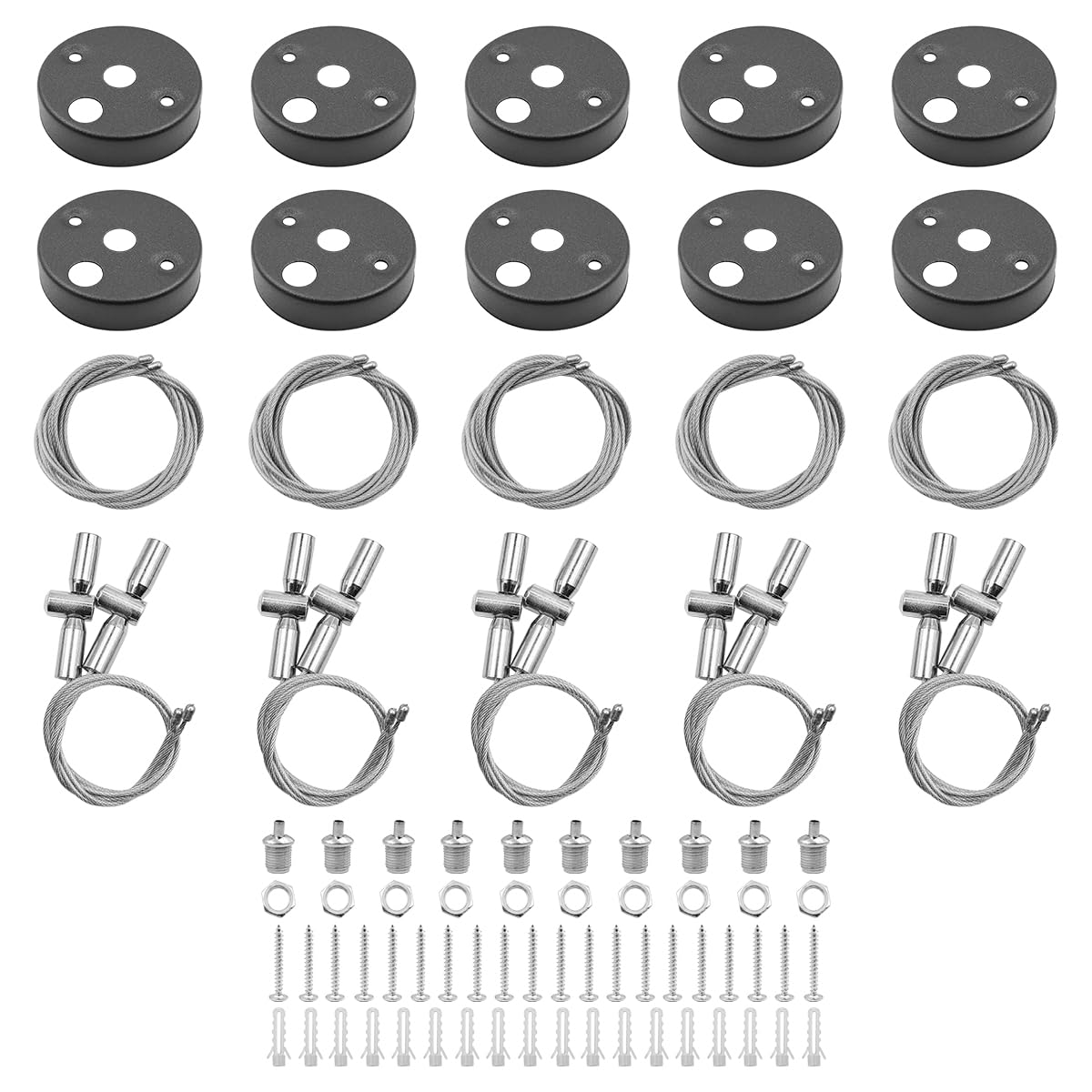 Set of 5 ZONADAH 1-to-2 Suspension Wire Kit for LED Pendant Lights and Panel Light Fixtures with Steel Wire Ropes, for Pendant Lights with Secure Installation, Home, Office, Hotel， Motel