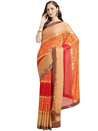 Shaily Womens Georgette Bandhani Print with Lace Border Saree[Multi]