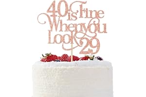 OASISGUEST 40 is Fine When You Look 29 Cake Topper - Funny 40th Birthday Cake Topper - 40 and Fabulous, Happy 40th Birthday Party Decorations (Rose Gold)