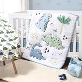The Peanutshell 5 Piece Baby Crib Bedding Set for Boys - Newborn, Infant &amp; Toddler Nursery Bed Set Decor with Fitted Crib Sheets, Blanket, Dust Ruffle Comforter - Blue Dino