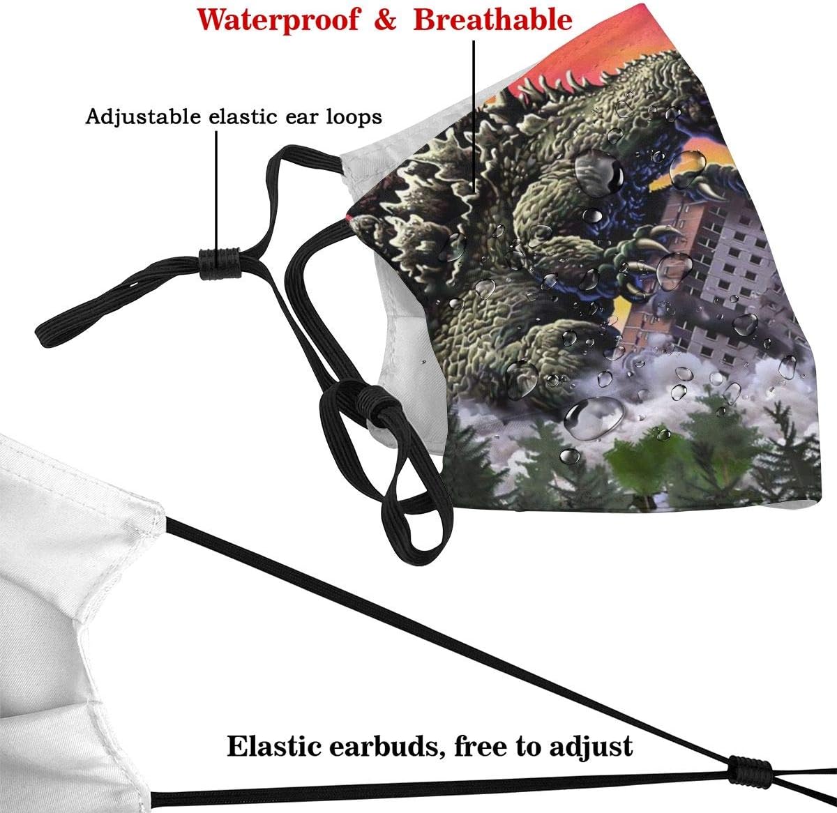 Kawaii Mouth Guard with Replaceable PM2.5 Activated Carbon Cover for Farmer Hiking Volleyball Washable Reusable Breathing Guard, Giant Monsters Dinosaur King Kong Vs. Godzilla - 6 Filters : Sports & Outdoors
