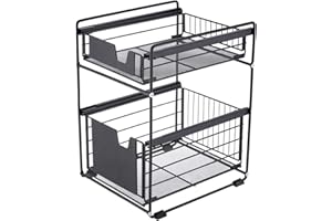 2-Tier Under Sink Organizer with Sliding Storage Drawer,Pull Out Steel Basket with Simple Gear, Kitchen Bathroom Cabinet Stor