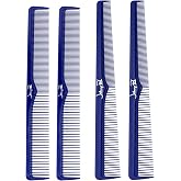 JOHNNY B. Professional 4 Pack Carbon Cutting &amp; Styling Combs for Barbers, At-Home Use, Blue