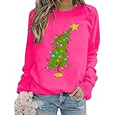 APRFLOWER Christmas Sweatshirts for Women Cute Christmas Tree Graphic Long Sleeve Shirt Xmas Holiday Party Pullover Blouse