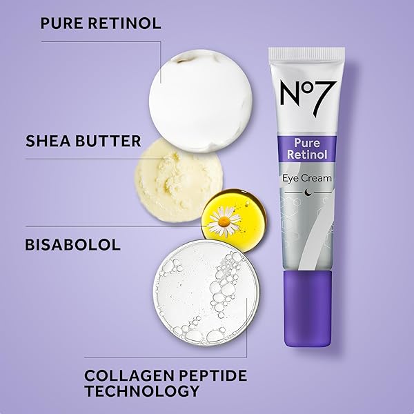 NO7 PURE RETINOL EYE CREAM – UNDER EYE CREAM FOR WRINKLES, FINE LINES & PUFFINESS WITH 0.5% RETINOL – INFUSED WITH SHEA BUTTER TO SMOOTH AND HYDRATE SKIN (0.5 OZ)