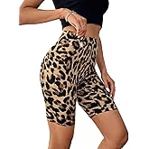WDIRARA Women's Leopard Print High Waisted Short Leggings Workout Athletic Gym Biker Shorts