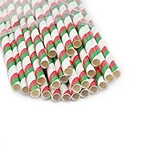 Striped Paper Drinking Straws for Party Table Decoretions- Red and Green Double 