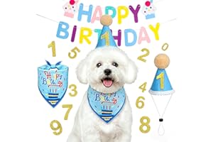 Supet Dog Birthday Decorations for Small & Large Dogs, Dog Boy Girl Birthday Kit with Party Hat | Happy Birthday Banner & Bandana, 1st Birthday Party Set, Pet Birthday Party Supplies (Blue, S)
