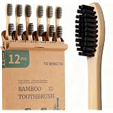 YD WINGTAI Bamboo Toothbrushes Wooden 12pack Natural Organic Charcoal Brush | Biodegradable Travel for Adults Non Plastic