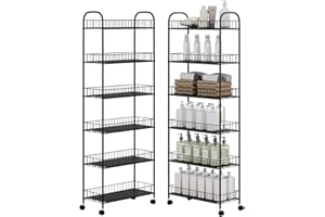 Seadasyoon 6 Tier 10in Slim Rolling Storage Cart, Mobile Shelving Unit with Wheels, Metal Wire Storage Shelving Rack with Baskets for Kitchen Bathroom Office Laundry Narrow Piaces