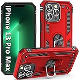 ADDIT i Phone 13 Pro Max Case, for iPhone 13 Pro Max Case,with Kickstand Ring,Adjustable Stand,Military Grade,Heavy Duty Protection,Shockproof,Anti-Fingerprint,Support Magnet Car Mount,Red