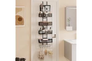Hongtamoya Adjustable Over The Door Organizer, Closet Door Organizer Heavy Duty Hanging Door Storage with 4 Metal Baskets and