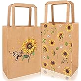 Whaline 16Pcs Sunflower Paper Gift Bags Thank You Kraft Paper Bags with Handles Rustic Yellow Floral Treat Goodie Bags for Business Wedding Birthday Summer Holiday Party Favors