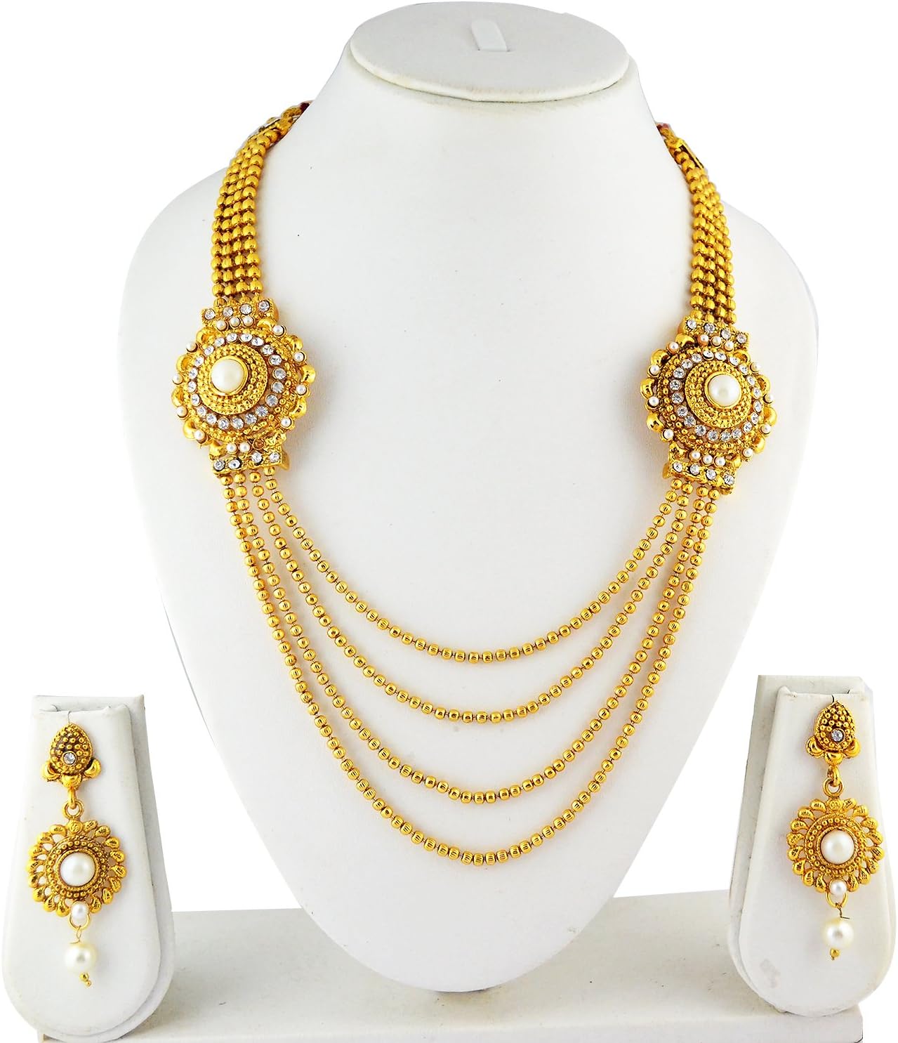 Designer Handcrafted Traditional Bridal Golden Multilayered Necklace & Earring Set