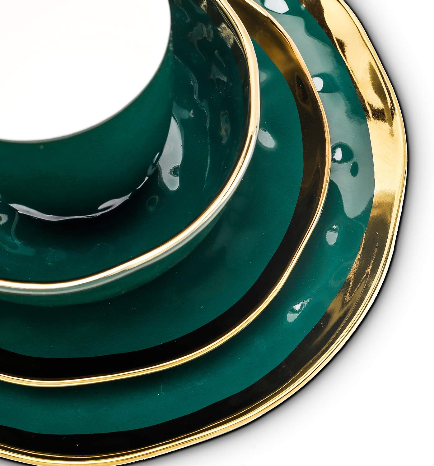  | Stone Lain Gold Halo Porcelain Dinnerware Set, Service For 4, Green: Dinnerware Sets