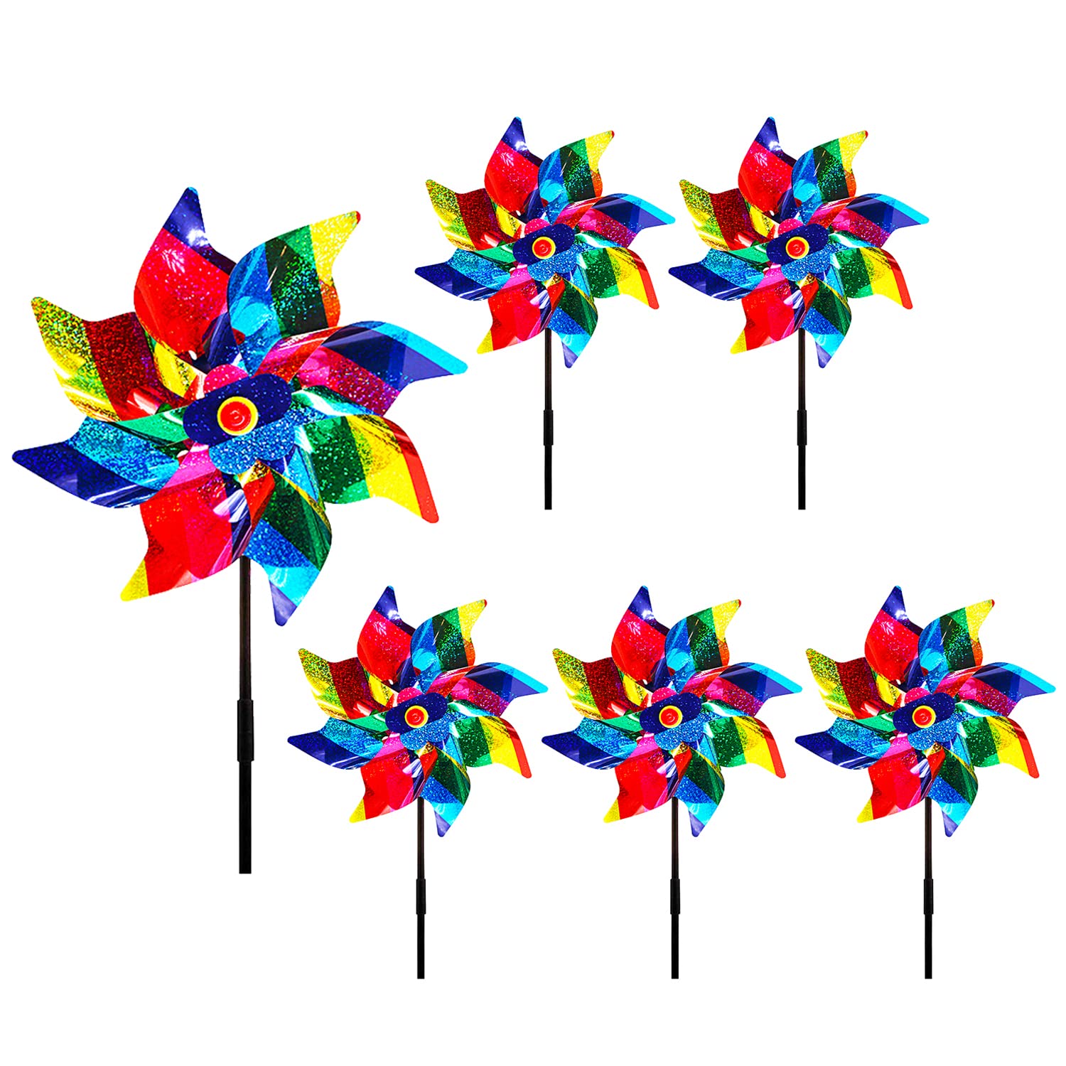 LUKDUNG Pack of 6 Wind Turbines, Bird Repellent, Reflective Windmill, Orchard, Bird Scarer, Windmill Balcony, Decoration, Garden, Protect Yard, Balcony
