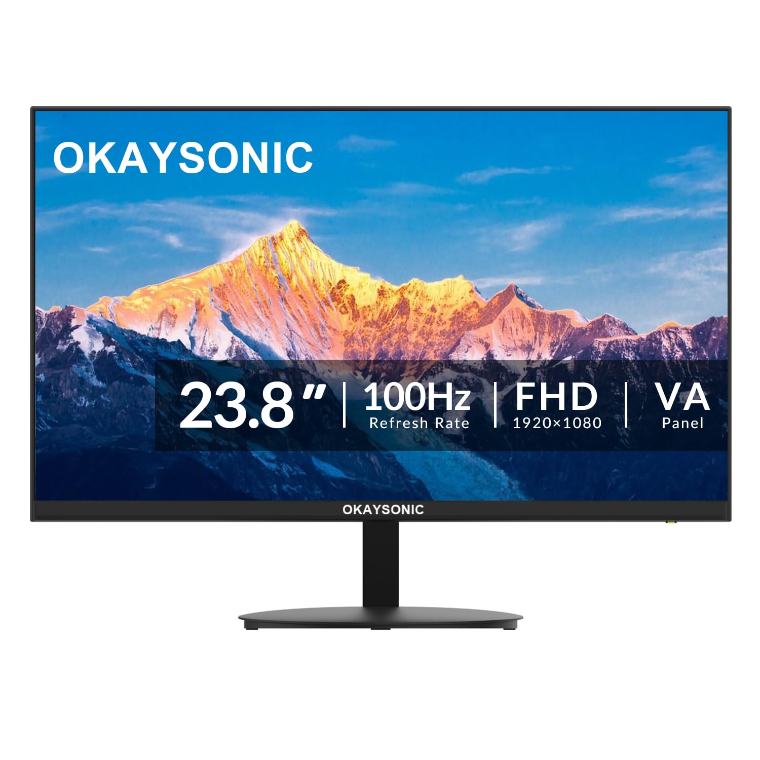 Okaysonic 24" FHD Office Monitor - 100Hz Refresh Rate & 1ms Response for Ultra-Smooth AMD FreeSync, Frameless, Built-in Speakers, Eye Care