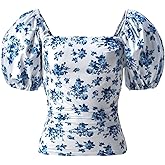 winkbay Women's Summer Floral Puff Sleeve Tops Dressy Casual Ruched Square Neck Boho T Shirts Vacation Outfits