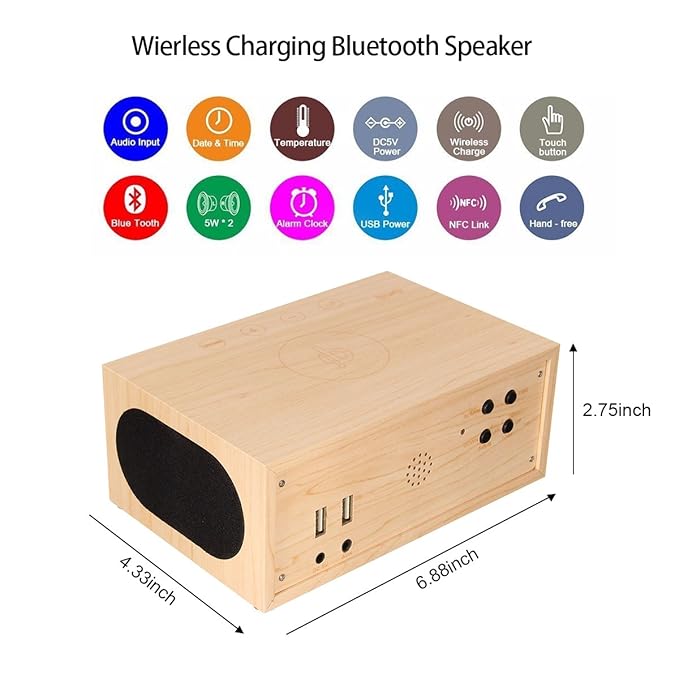 ELEGIANT Multi-Funktionen Bluetooth Stereo NFC Lautsprecher Holz Kabellose Speaker Qi Ladestation kabelloses Ladegerät Charge