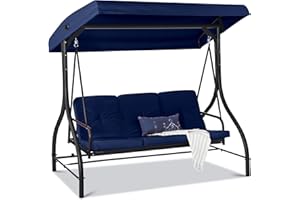 Best Choice Products 3-Seat Outdoor Large Converting Canopy Swing Glider, Patio Hammock Lounge Chair for Porch, Backyard w/Flatbed, Adjustable Shade, Removable Cushions - Navy