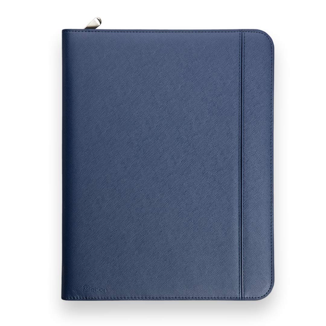 Vebon® Conference Folder A4 "London" Vegan Leather with Zip I Writing Case + Laptop Bag I 2-in-1 I Smartphone Holder + Clipboard, sapphire blue, Professional