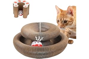 JHomem Kitty Kurlz Cat Toy, Magic Organ Cat Scratcher with Ball, Foldable Accordion Magnetic Claw Scratch Board Cat Toy, Dura